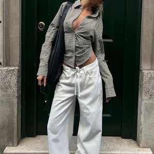 Back Tie Plaid Shirt