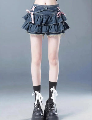 Coquette Low Rise Denim Mini Skort