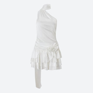 Rose Satin Backless Mini Dress