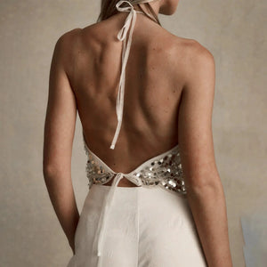 Sequined Backless Halter Top