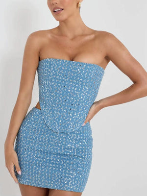 Sequined Tube Top & Mini Skirt Two Piece Set