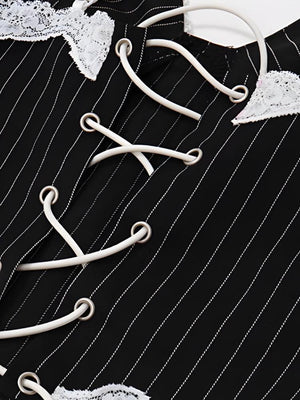 Striped Lace Trim Corset Top