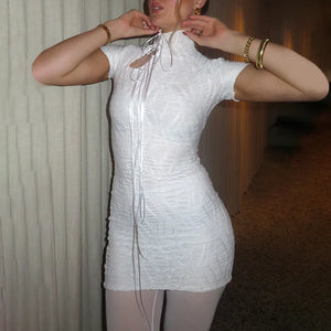 Wrinkled Lace Up Mini Dress