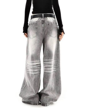 Ash Grey Faded Wide Leg Jeans
