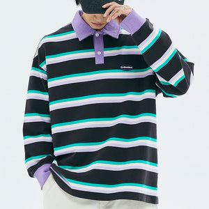 Grape & Mint Stripe Rugby Polo Shirt