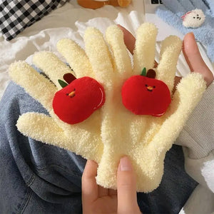Red Apple Fuzzy Gloves