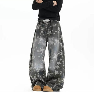 Oversized Star Pattern Wide Leg Jeans