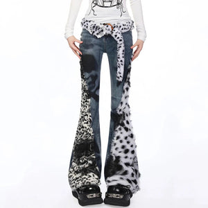 Y2K Aesthetic Patchwork Flared Jeans