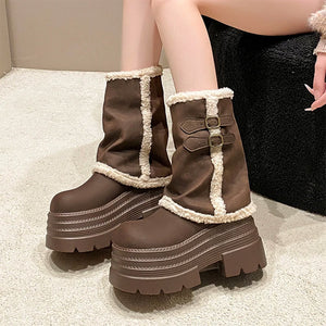 Y2K Fur Trim Chunky Platform Boots
