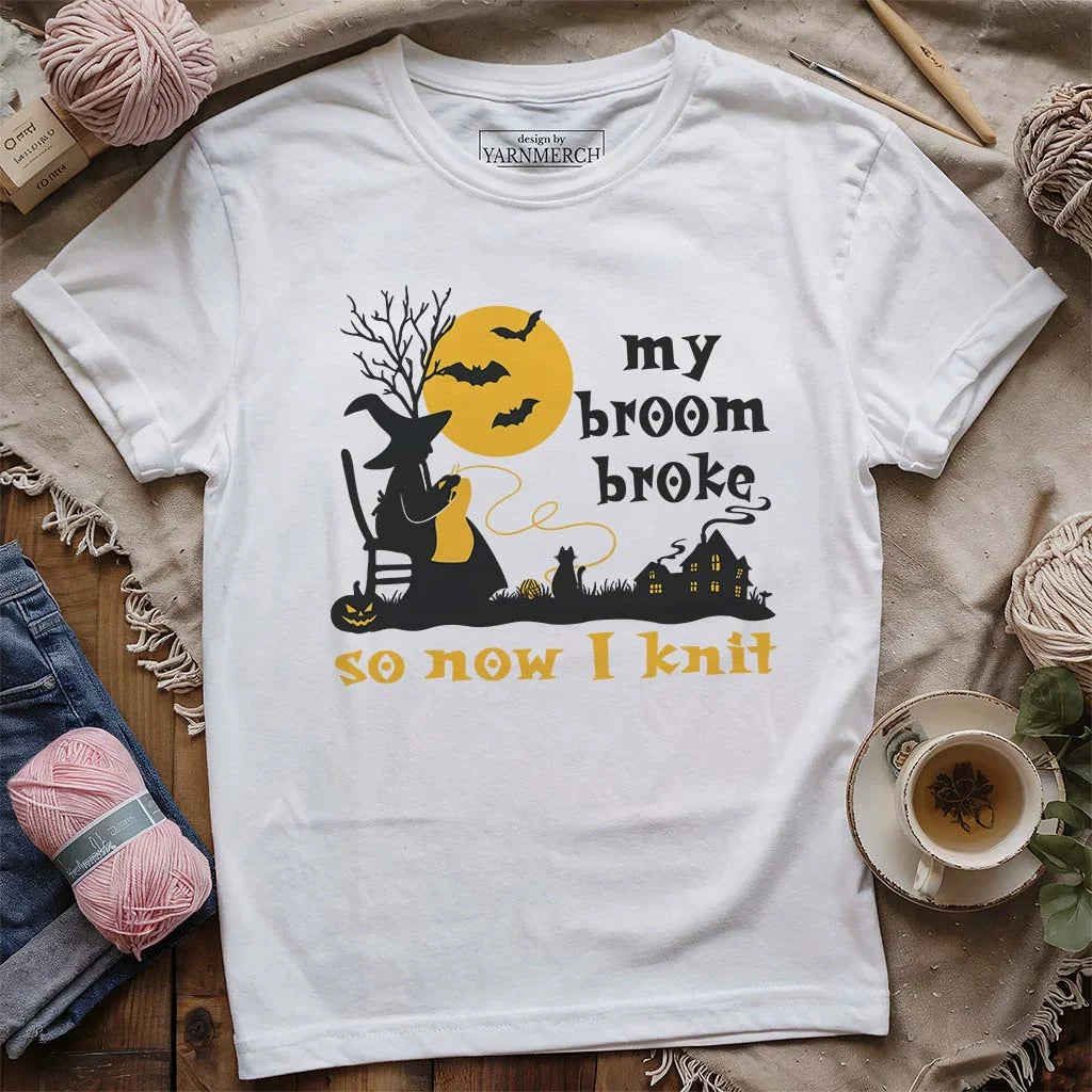 Broom Broke Knitting Witch T-shirt