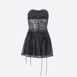 Checkered Strapless Top & Mini Skirt Two Piece Set