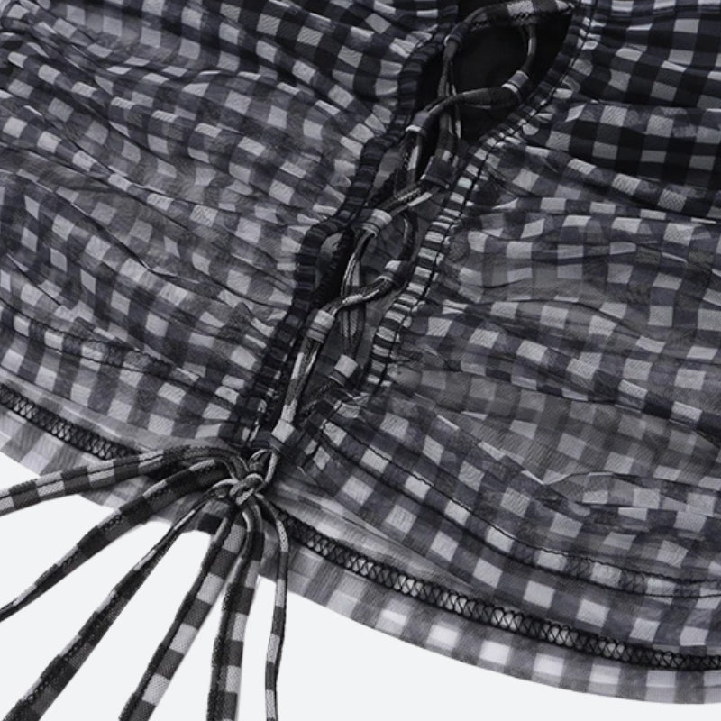 Checkered Strapless Top & Mini Skirt Two Piece Set