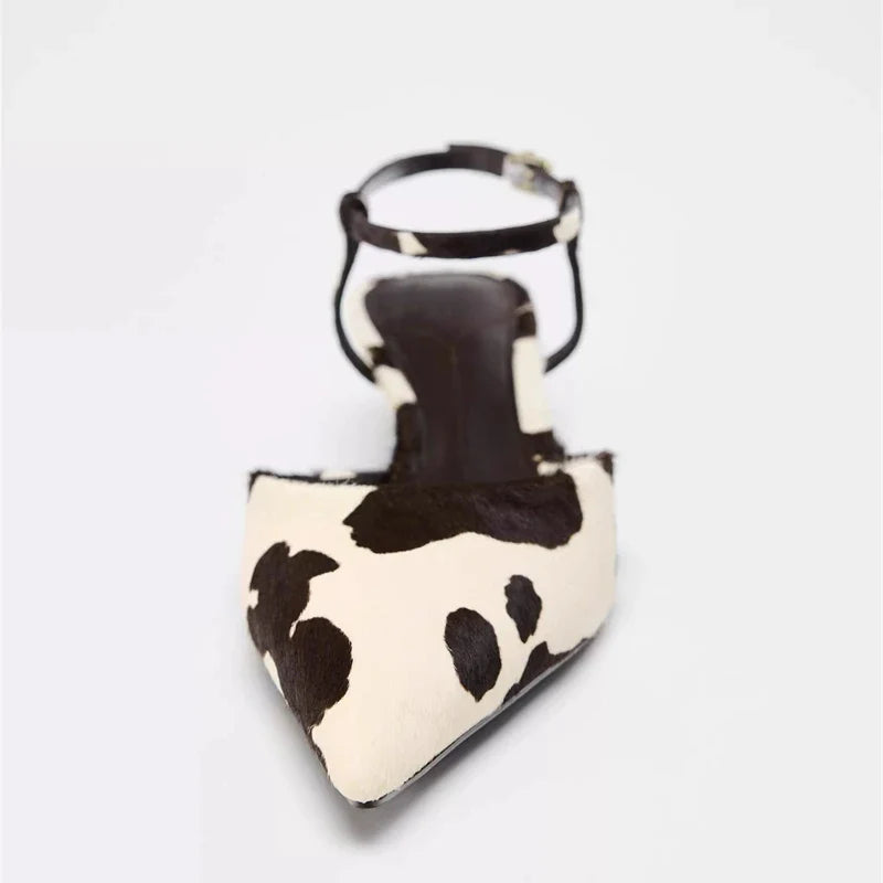 Cow Print Pointed-Toe Kitten Heel