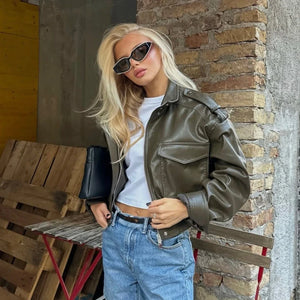 Cropped Faux Leather Jacket