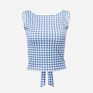 Gingham Bow Backless Top