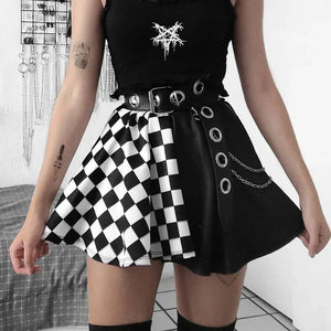 Grunge Checked A-Line Mini Skirt