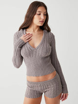Knitted Hoodie & Shorts Two Piece Set