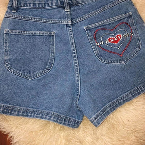 No Excuses Embroidery Denim Shorts