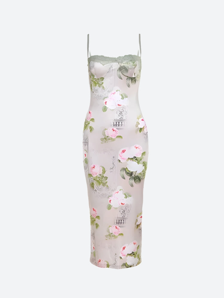 Satin Floral Midi Dress