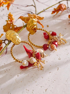 Seashell Beaded Hoop Earrings