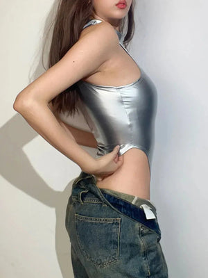 Y2K High Neck Zip-Up Bodysuit