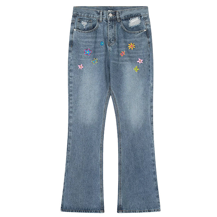 Indie Aesthetic Flower Embroidery Jeans