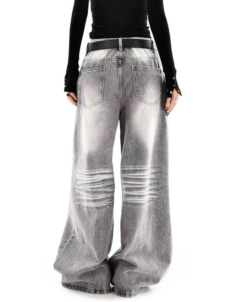 Ash Grey Faded Wide Leg Jeans