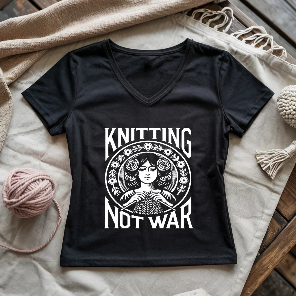 Knitting Not War Lady V-neck