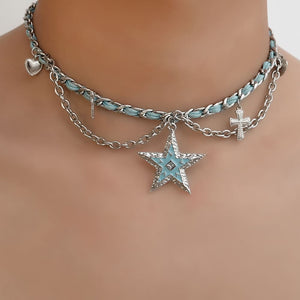 Blue Star Choker Necklace