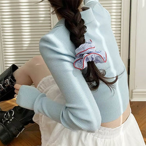 Blue Stripe Scrunchie with Red Trim