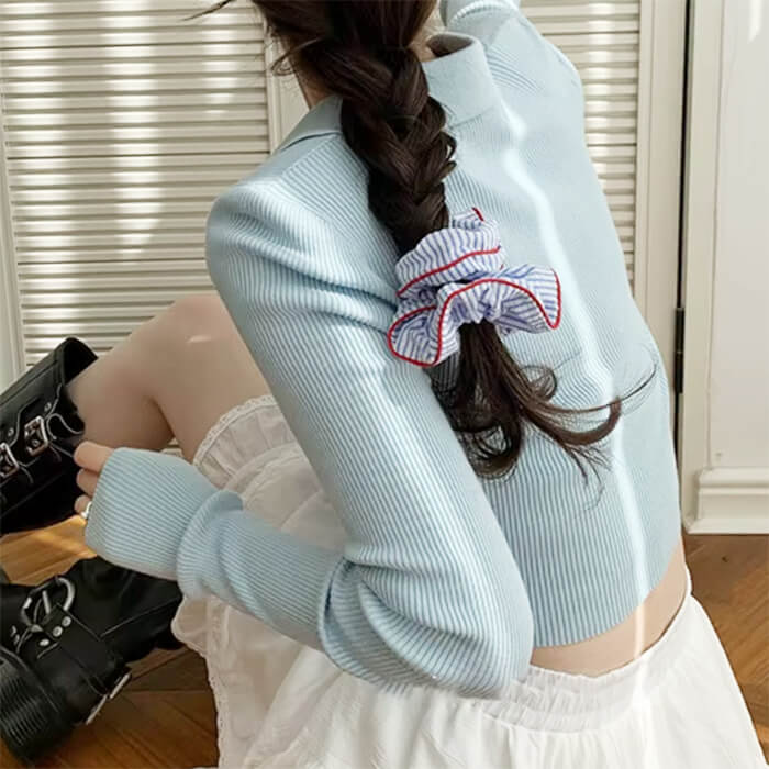 Blue Stripe Scrunchie with Red Trim