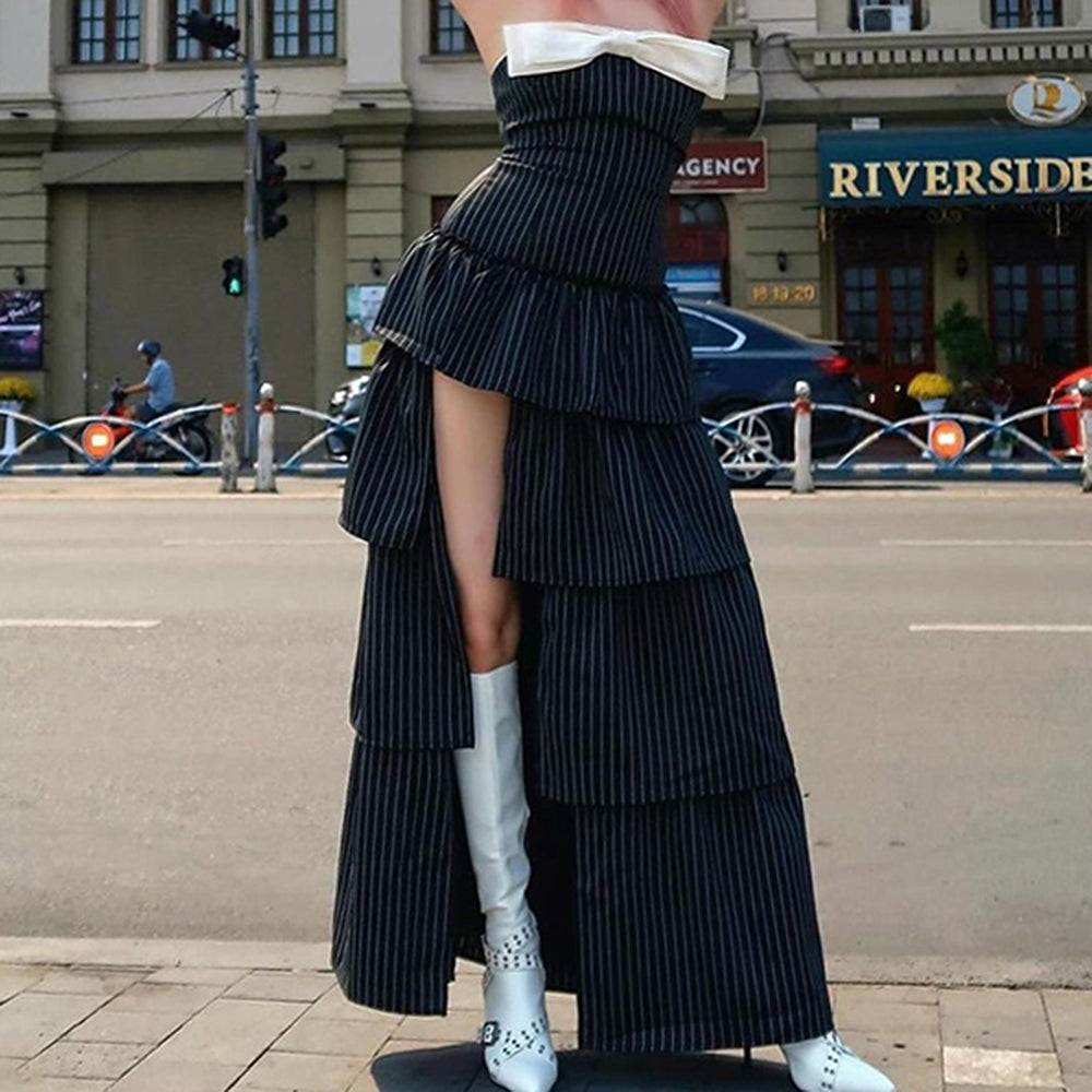 Rebel Muse Bow Striped Maxi Dress