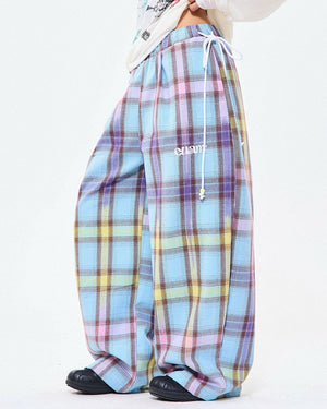 Bubblegum Plaid Wide Leg Pants