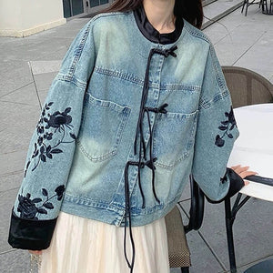 Chinese Style Embroidered Denim Jacket