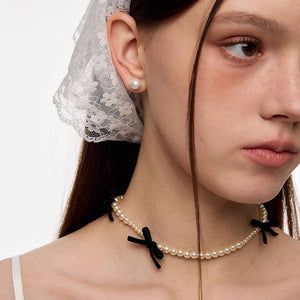 Coquette Aeshetic Pearl Bow Choker