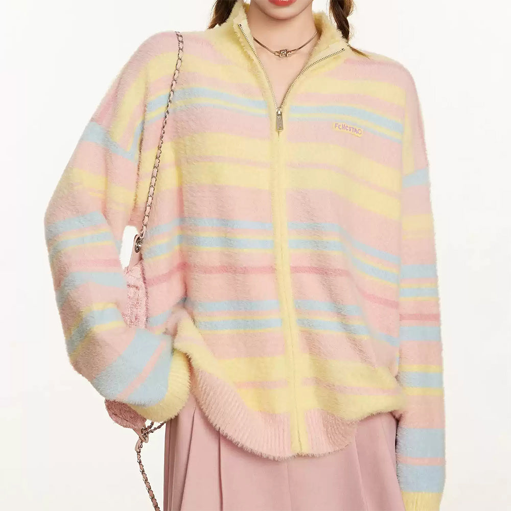 Danish Pastel Striped Zip-Up Jumper