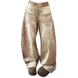 Deer Print Wide Leg Jeans