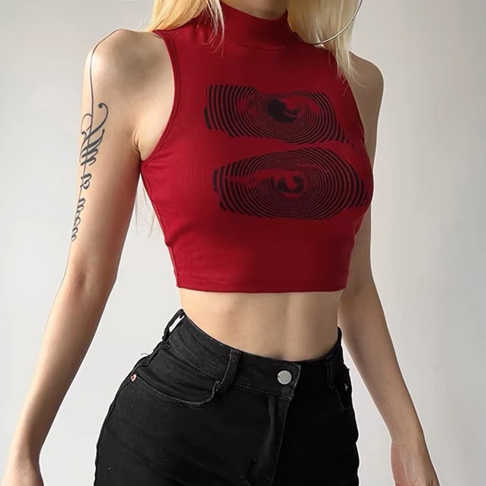Grunge Aesthetic Eyes Print Crop Top