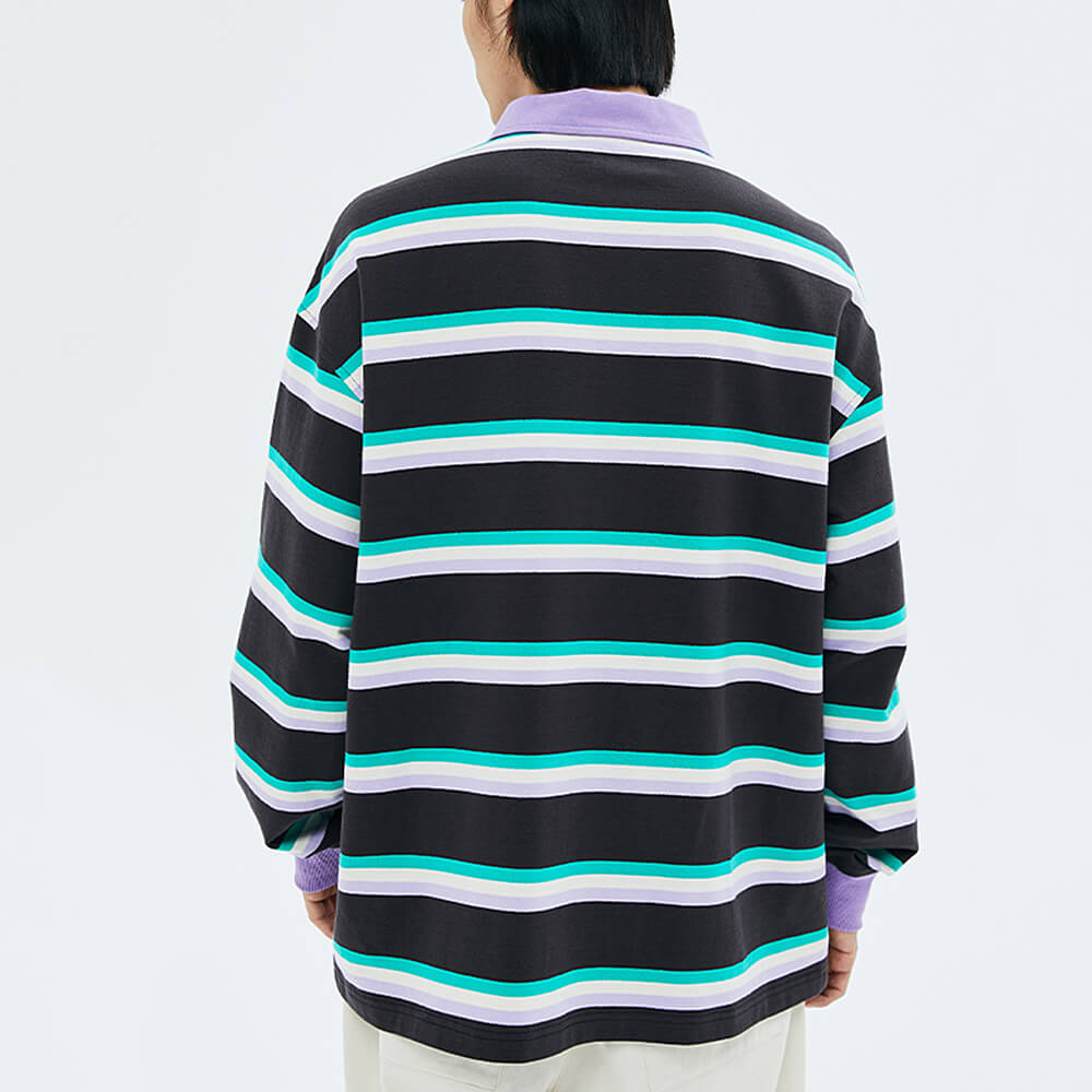 Grape & Mint Stripe Rugby Polo Shirt