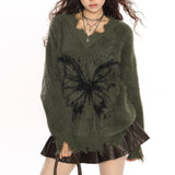 Grunge Butterfly Fuzzy Knit Sweater