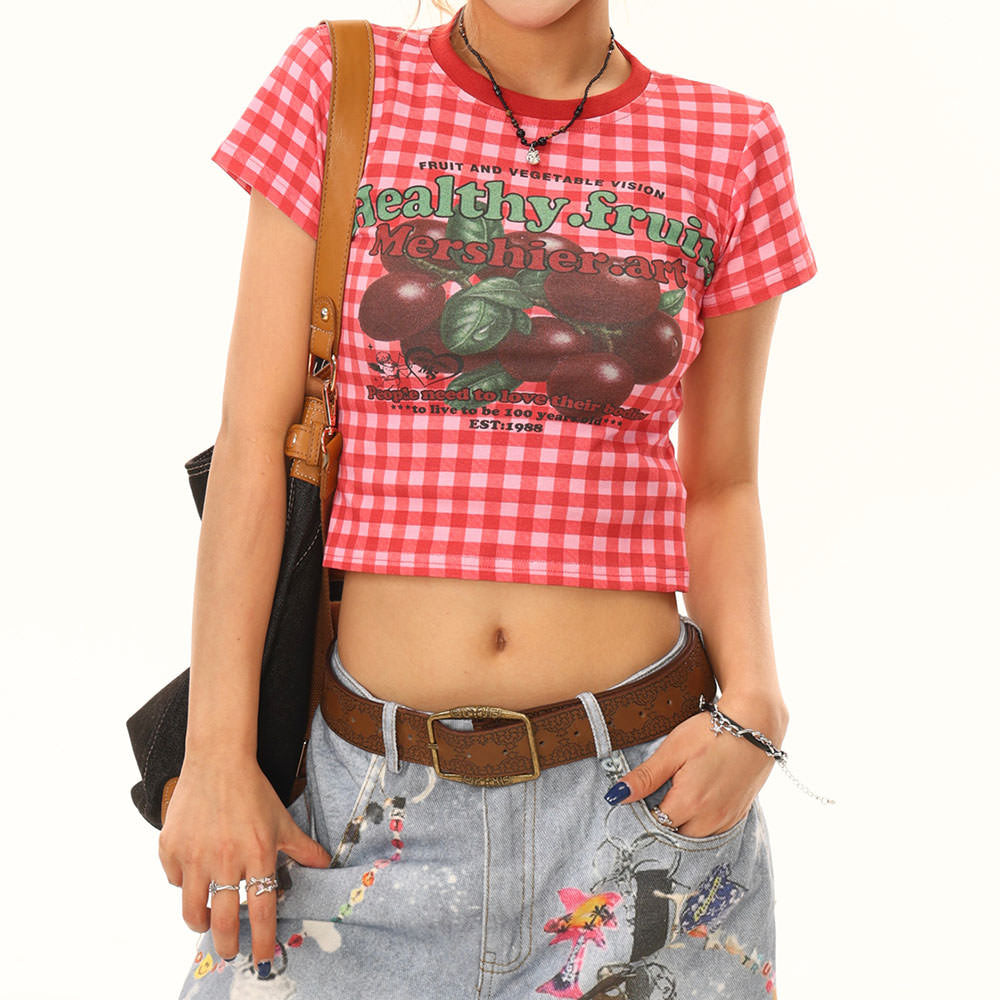 Healthy Fruits Gingham Baby Tee