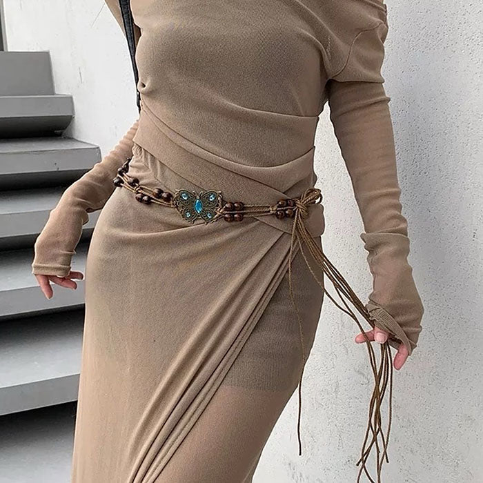 Indie Aesthetic Butterfly Beaded Belt