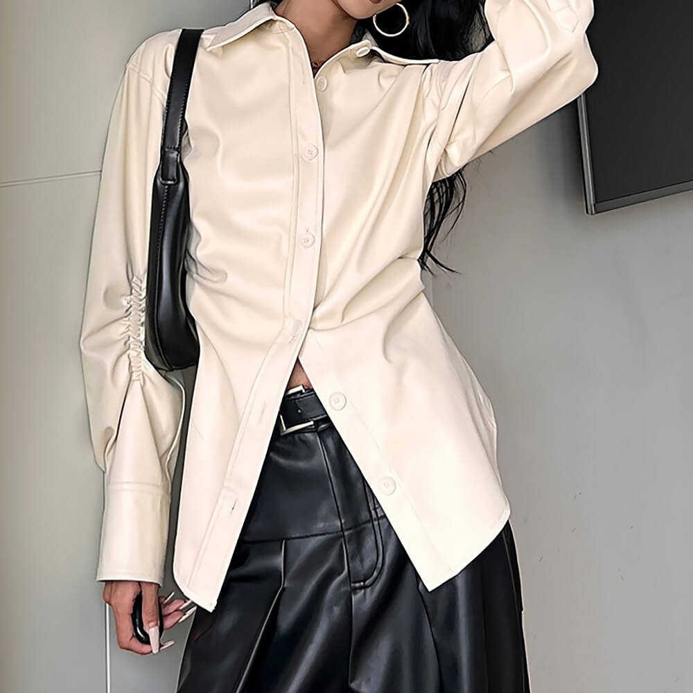 Latte Cream Vegan Leather Shirt