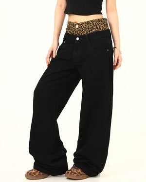 Inner Leopard Layered Jeans