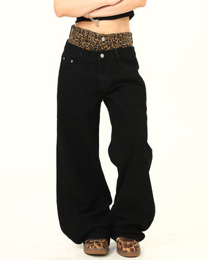 Inner Leopard Layered Jeans