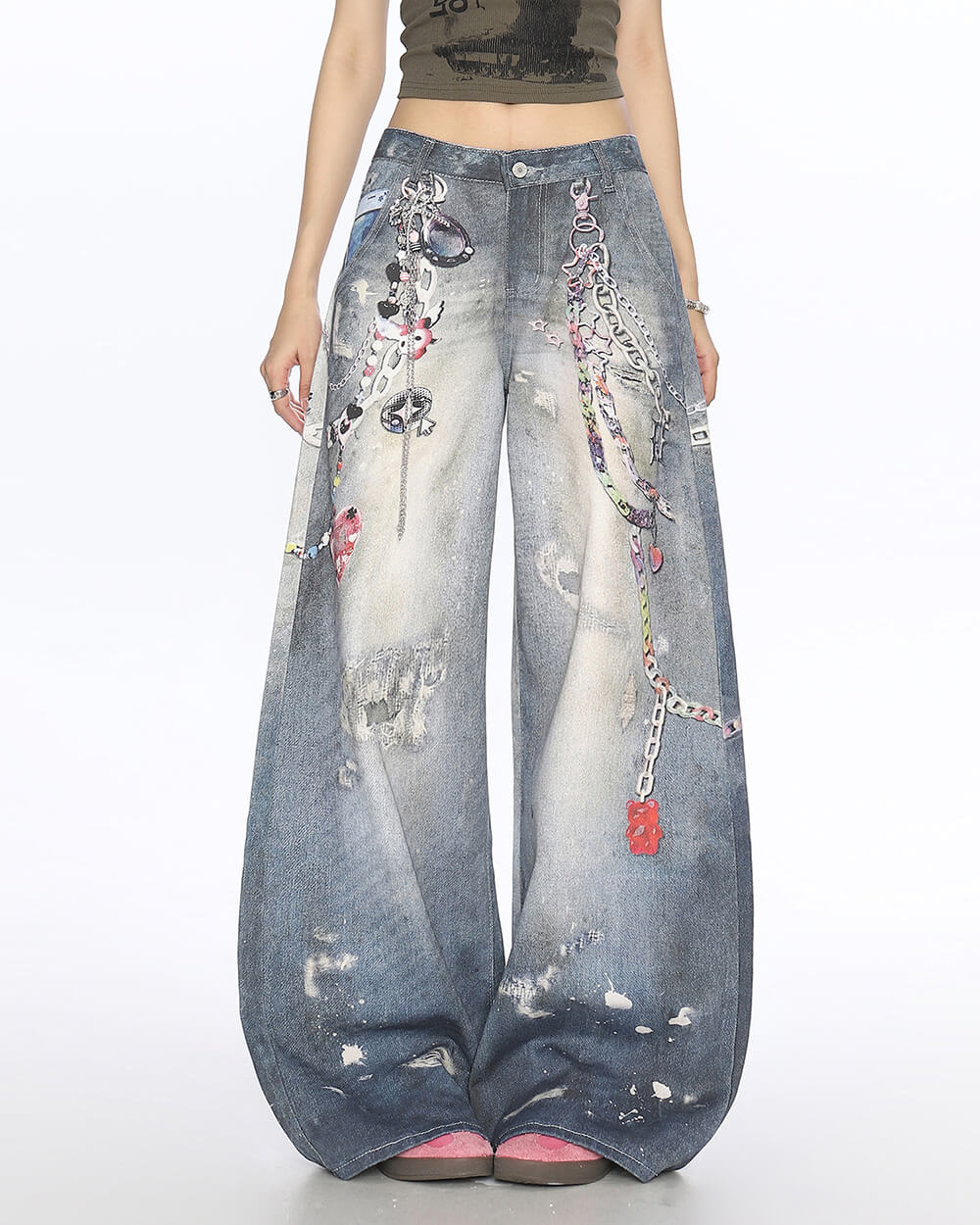 Loose Fit Chain Print Jeans