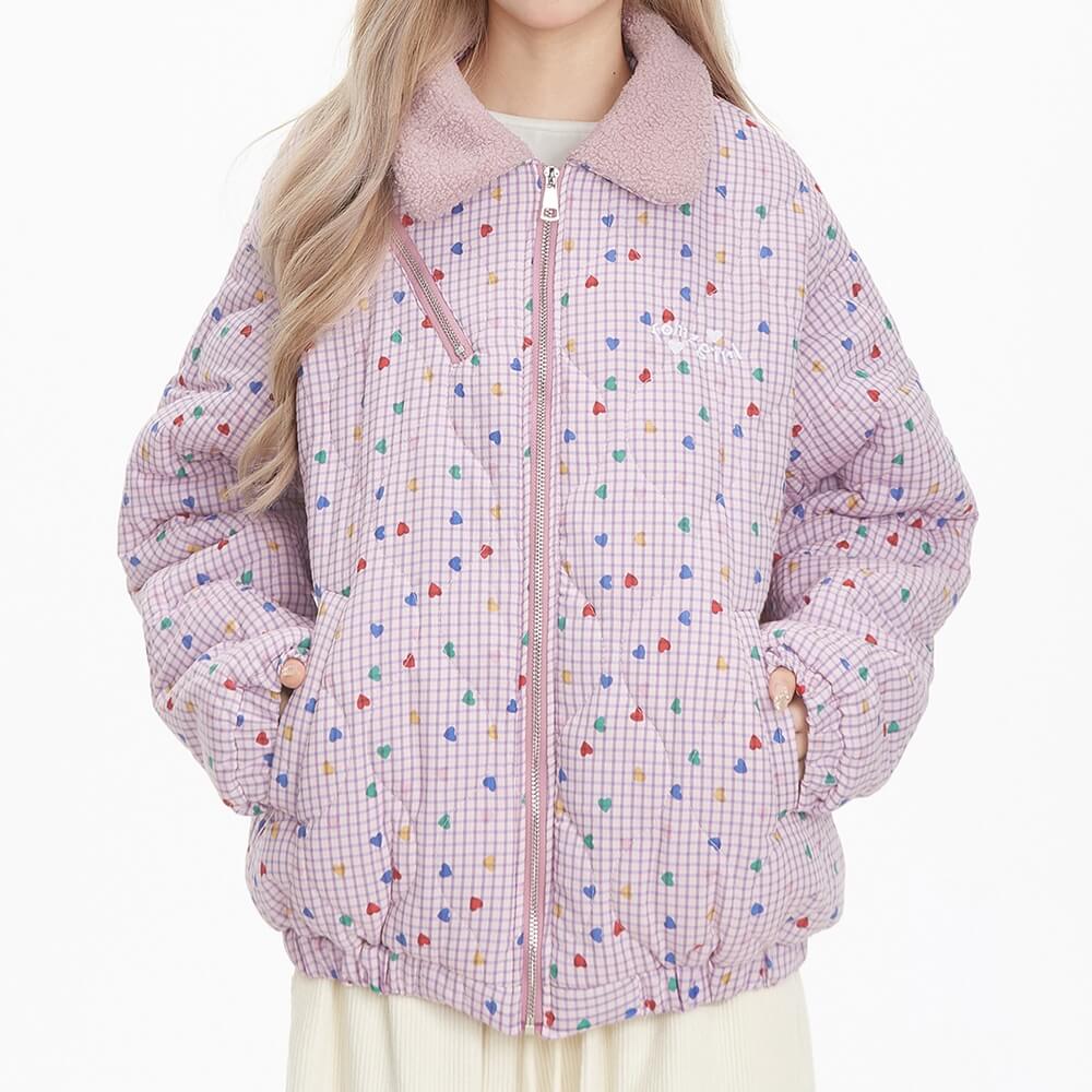 Soft Girl Pink Heart Pattern Jacket