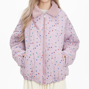 Soft Girl Pink Heart Pattern Jacket