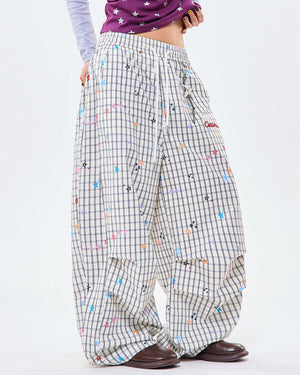 Starry Grid Aesthetic Wide Leg Pants