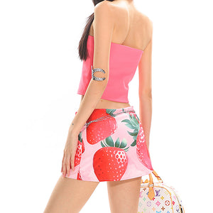 Strawberry Print Y2K Mini Skirt